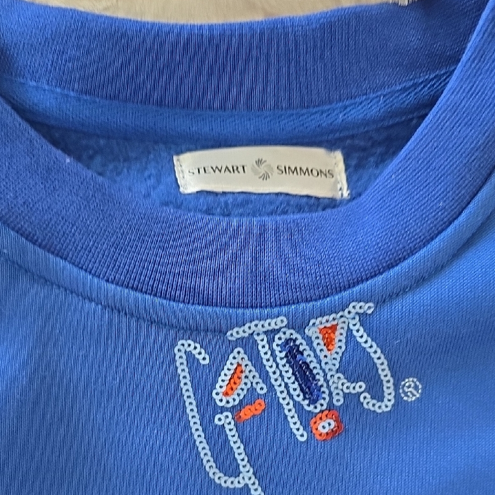 Stewart + Simmons Blue Sequin Logo Tee